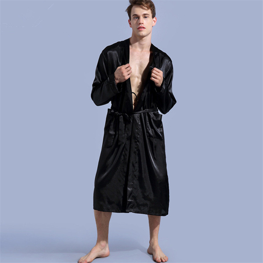 Men Grooming Home - Groom Robe Emulation Silk Soft Bathrobe